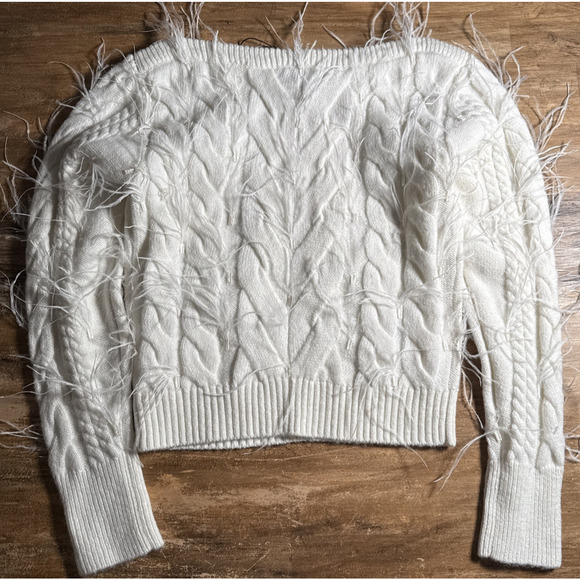 Bcbgmaxazria Women's White Feathered Pullover Cropped Cable Knit Sweater Size XS - Picture 7 of 9